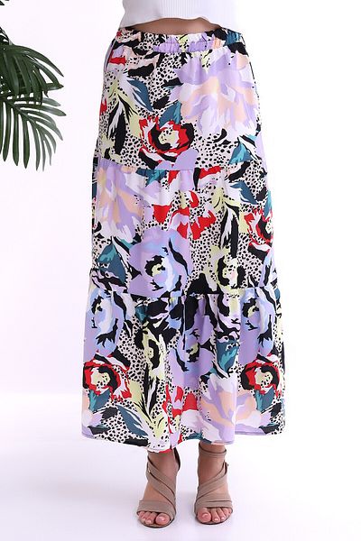 Cotton Mood 22223803 تنورة غجرية منقوشة من الفسكوز باللون الأسود