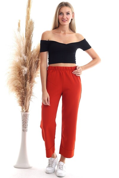 Cotton Mood 20343275 Azra Elastic Waist Double Leg Trousers Tile