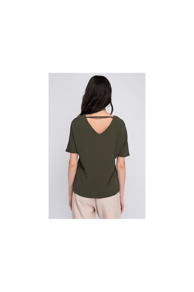 Cotton Mood 8122611 Kobe V-Neck Back Collar Piped Bat Sleeve Blouse Khaki
