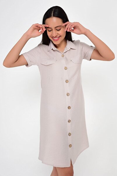 Cotton Mood 9201572 Bodrum Kms.Shirt Collar Short Sleeve Dress Vizon