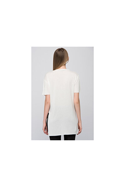 Cotton Mood 8101001 Keep Calm Printed Left Collar Cut Short Sleeve Tunic Ecru