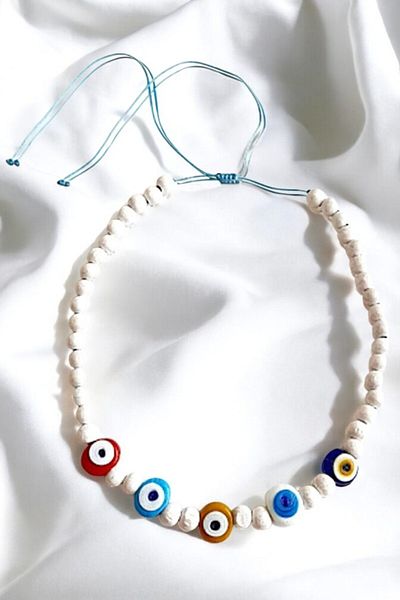 PETEK AKSESUAR Evil Eye Bead Wooden Bamboo Necklace Colorful