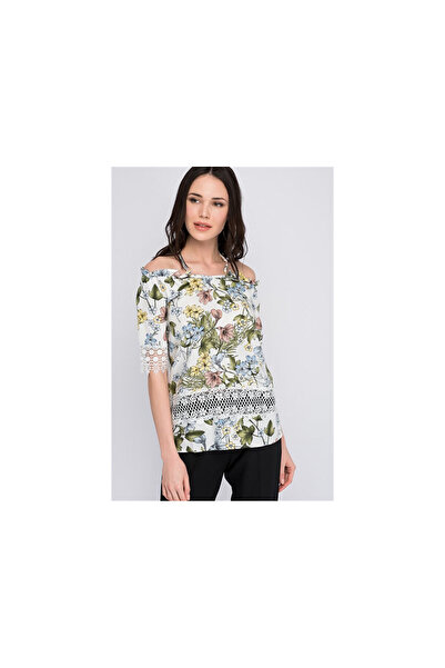 Cotton Mood 8120798 بلوزة فيسكوز مزخرفة بأكمام وتنورة مزينة بالدانتيل بنمط زه...