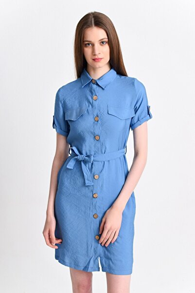 Cotton Mood 9201572 Bodrum Kms.Shirt Collar Short Sleeve Dress Indigo
