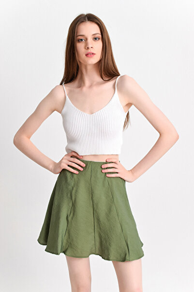 Cotton Mood 92814021 K.Flamlı Parçalı Kısa Etek Haki