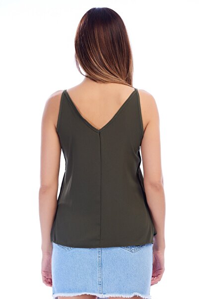 Cotton Mood 8241702 Kobe V-Neck Rope Strap Slit Sleeveless Blouse Khaki