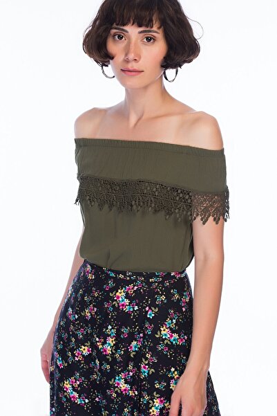 Cotton Mood 8259457 Şile Bezi Madonna Collar Guipure Blouse Khaki