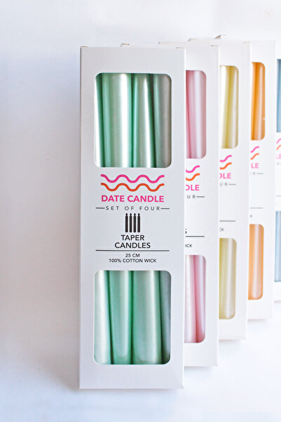 Date Candle Yeşil Neon Sedefli, Metalik Renk 4'lü Konik Dekoratif Şamdan Mum ...