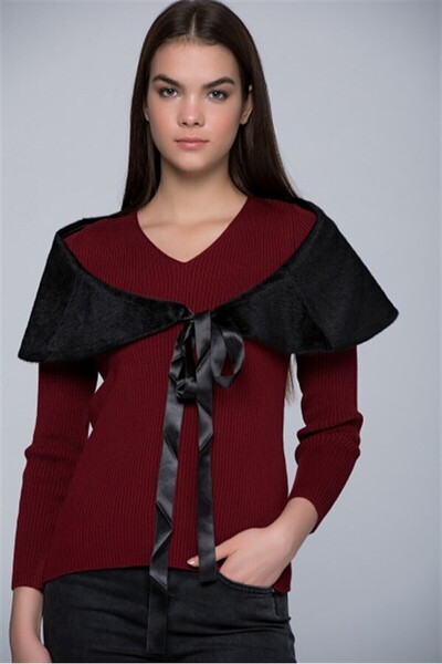 Cotton Mood 7434303 Kürk Önden Bağlamalı Omuz Atkısı SIYAH