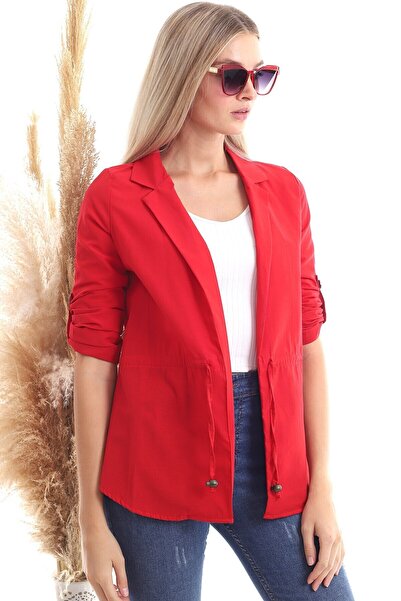 Cotton Mood 20342379 Viscose Waist Tie Long Sleeve Jacket Red