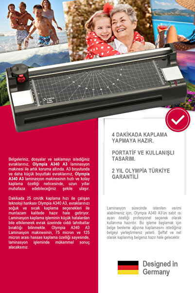 Olympia A340 A3 Kağıt Kesme Giyotin Makinesi ve Pvc Laminasyon Makinesi + 15 Pvc Filmi