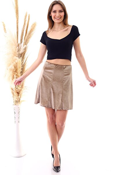 Cotton Mood 9474746 Velvet Patchwork Elastic Short Skirt Vizon