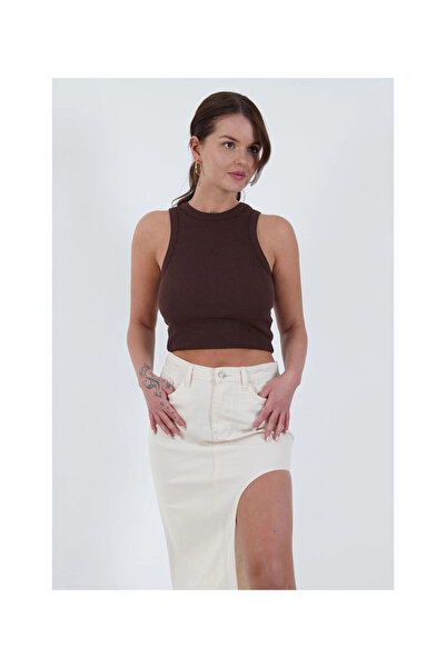 Cotton Mood 23254307 Camisole Crew Neck Piping Athlete BROWN