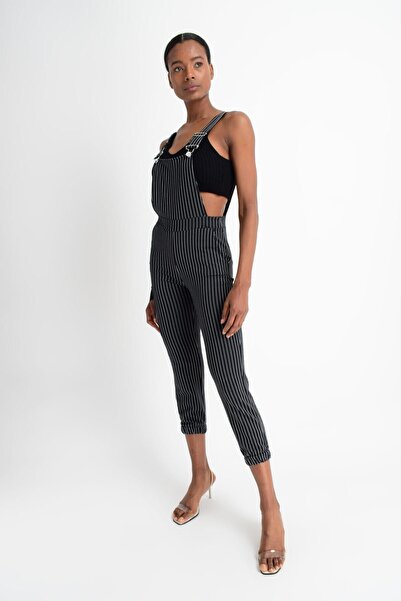 Cotton Mood 9181525 Double-Stripe Salopet Pants Black Striped