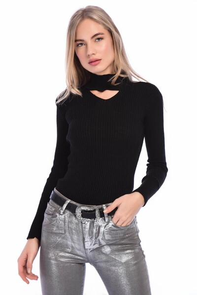 Cotton Mood 9390250 Fitilli Önü Açık Yarım Balıkçı Uz.Kol Triko SIYAH