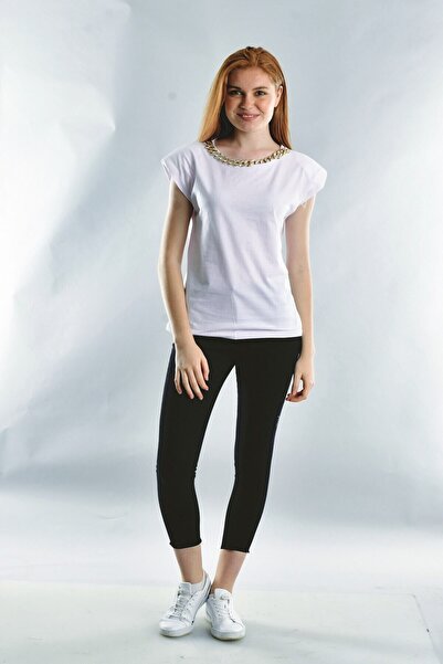 Cotton Mood 20072013 Single Jersey Shoulder Padded Collar Chain Blouse White