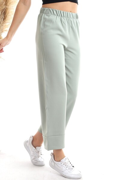 Cotton Mood 20343275 Azra Elastic Waist Double Leg Trousers Cagla Green