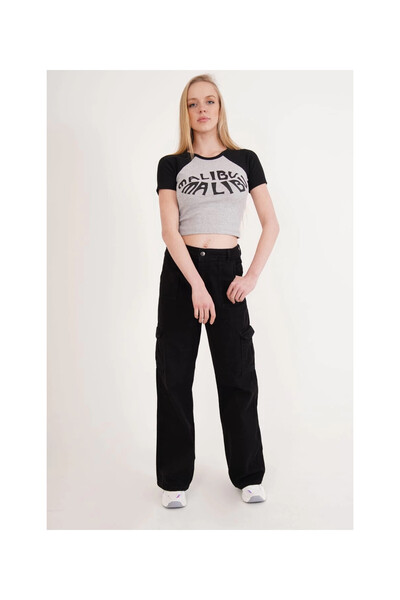 Cotton Mood 23254271 Camisole Malibu Printed Short Sleeve Crop Blouse BLACK