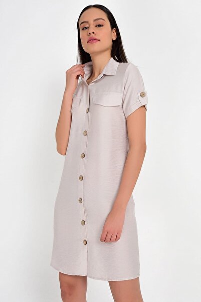Cotton Mood 9201572 Bodrum Kms.Shirt Collar Short Sleeve Dress Vizon