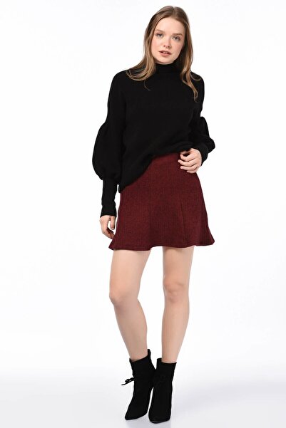 Cotton Mood 9405180 Herringbone Patterned Segmented Short Skirt Bordo