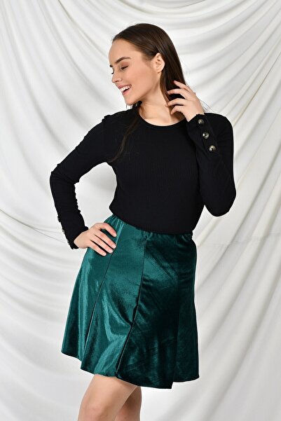 Cotton Mood 9474746 Velvet Patchwork Elastic Short Skirt Nefti Green