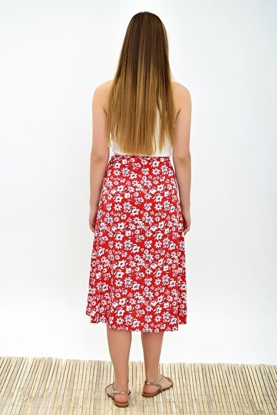 Cotton Mood 9313124 Dok.Viskon Patterned Tie-Waist Wrap Skirt Red White