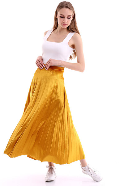 Cotton Mood 8501408 Kadife Pliseli Etek HARDAL