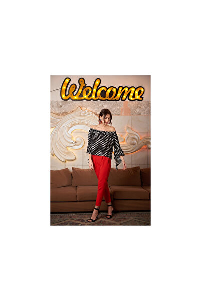 Cotton Mood 8122590 Azra Pocketed Elastic Waist Carrot Pants Red