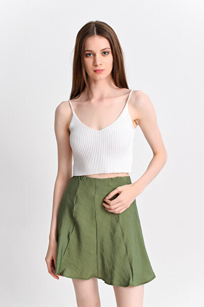 Cotton Mood 92814021 K.Flamlı Parçalı Kısa Etek Haki