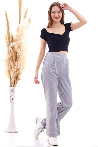 Cotton Mood 9292933 Double-Pocket Wide-Leg Trousers Gray Melange