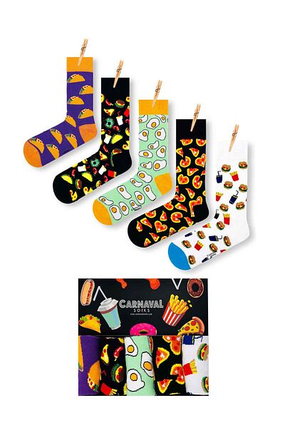 CARNAVAL SOCKS Кутия с 5 броя чорапи за бързо хранене - 2 шарени, цветни