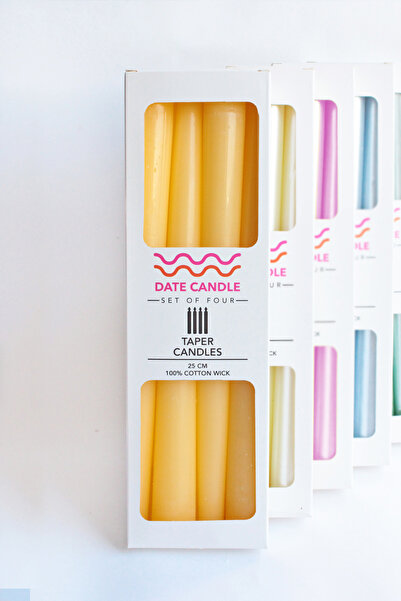 Date Candle Turuncu Pastel Renk Konik Dekoratif Şamdan Mum - 4' Lü Set