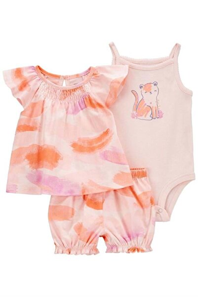 Carter's Carters Kız Bebek Kedi Detaylı 3'lü Şortlu Takım