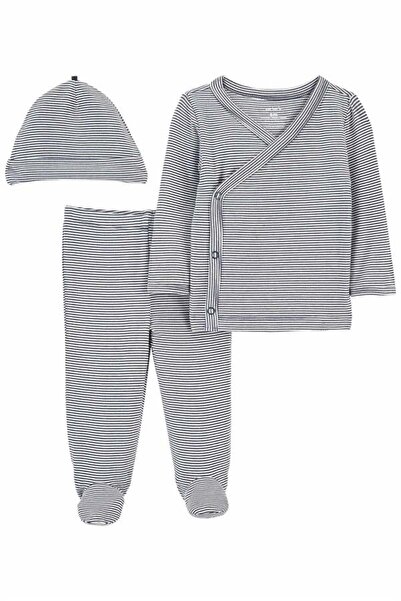 Carter's Carters Erkek Bebek Şapkalı Çizgili 3'lü Takım