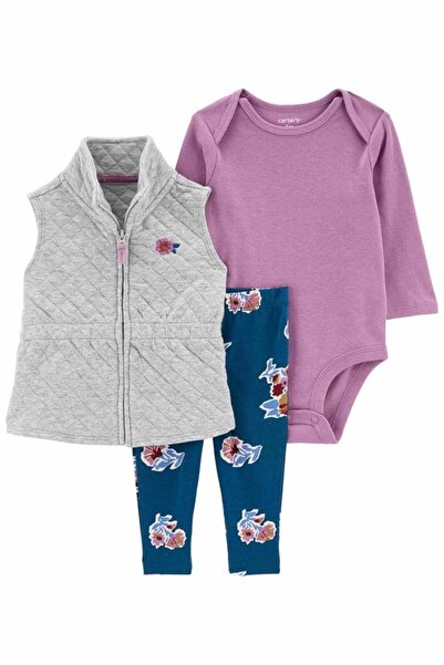 Carter's Carters Kız Bebek Çiçek Desenli 3'lü Yelekli Set
