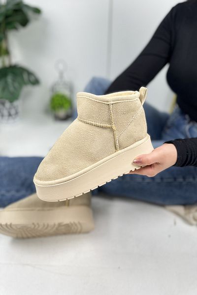 Nstil Γυναικείες Μπότες Μπεζ - Χοντρή σόλα, Ultra Mini Suede, Winter Bootie 400u