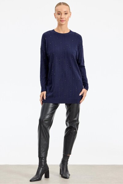 Genel Markalar YENİ TIĞ TRİKO KADIN SUYOLU TAŞ BASKILI TRİKO TUNİK BLZ.21736.1