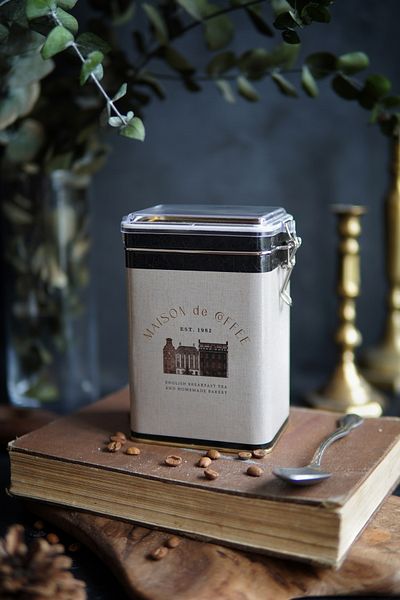 EVLE Er043-7f Coffee Patterned Rectangular Metal Storage Container 8x10cm