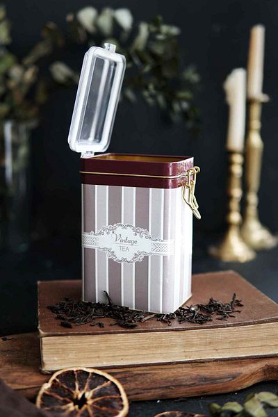 EVLE Er043-6a Elegance Tea Patterned Rectangular Metal Storage Container 8x10 Cm