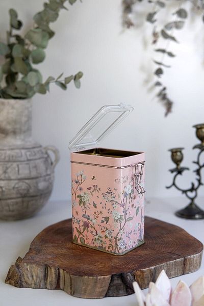 EVLE Er043-1g Botanica Pink Patterned Rectangular Metal Storage Container 8x10 Cm