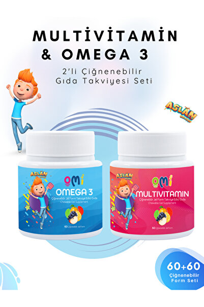 OMİ Omi - Multivitamin Ve Omega 3 Çiğnenebilir Jel Form 60 Gummies Yumuşak Şeker - Aslan Trt Çocuk
