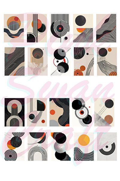 Pink Swan Craft مجموعة ملصقات مجردة عتيقة - مجلة رصاصة، سجل قصاصات، مخطط، مخط...