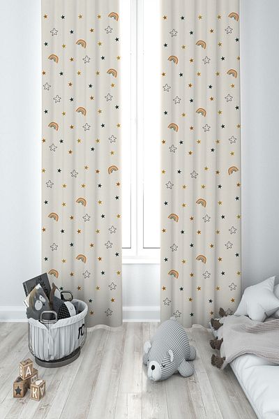 MASAL ODAM Baby and Children's Room Rainbow Patterned Background Curtain (Single Wing)