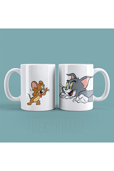 DekorHane Set of 2 Tom and Jerry - Design Printed Coffee Cup Gift Porcelain M...