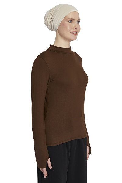 Altobeh Women's Organic Finger Snap Turtleneck Body - Chocolate
