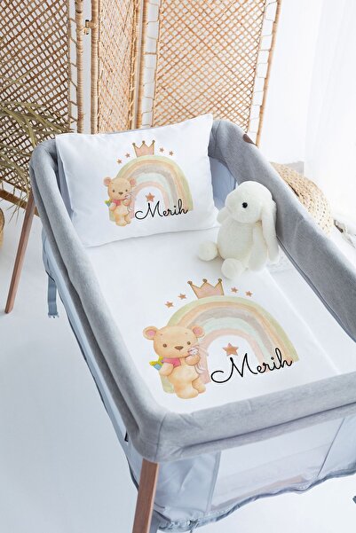 Lilabio %100 Pamuk Saten İsme Özel İsimli 70x120 Park Yatak Nevresim Seti Gök...