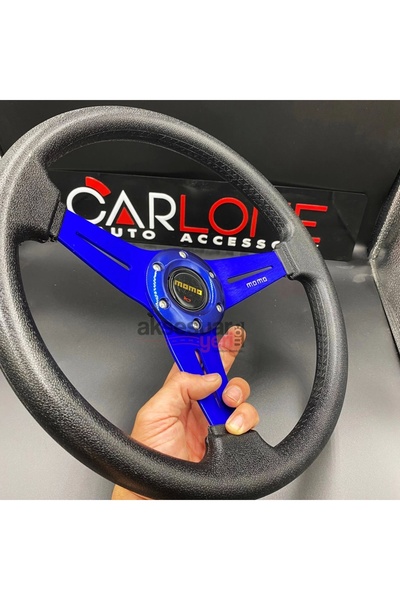 carlone Momo Spor Direksiyon 35cm Mavi Göbek Detaylı- Yarış Spor Direksiyonu