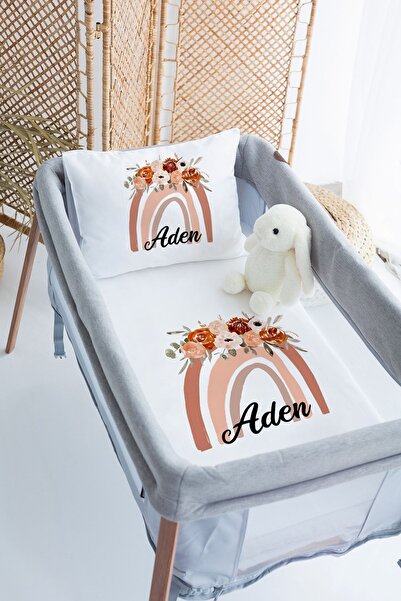 Lilabio %100 Pamuk Saten İsme Özel İsimli 70x120 Park Yatak Nevresim Seti Çiç...