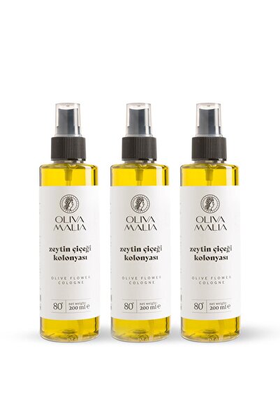 Oliva Malia Zeytin Çiçeği Kolonyası 3 Adet 200 ml Sprey Kapaklı Şişe