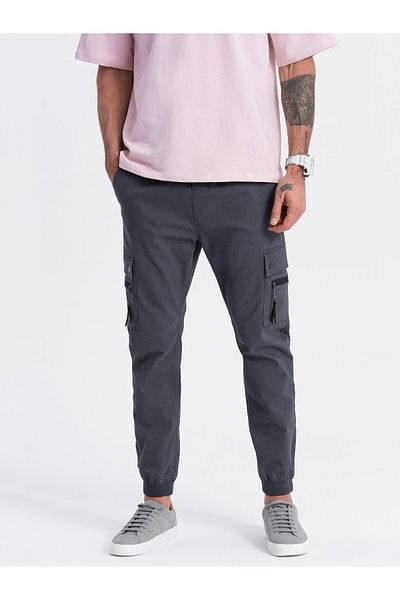 OMBRE Ανδρικό παντελόνι JOGGER με τσέπες cargo με φερμουάρ - γραφίτης V3 OM-PAJO-0125 S